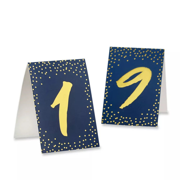 Navy and Gold Foil Tented Table Numbers - Numbers 1-18