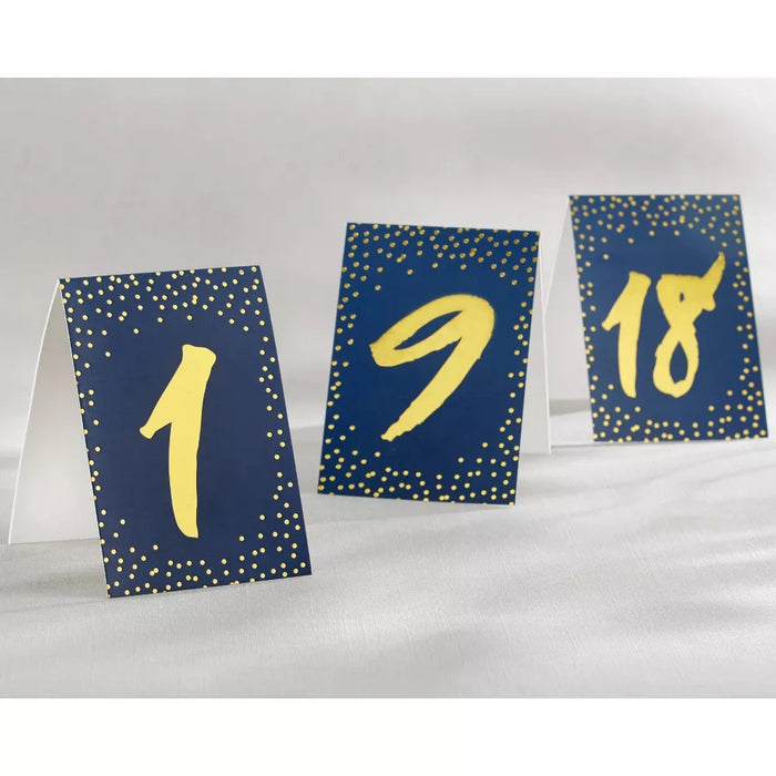 Navy and Gold Foil Tented Table Numbers - Numbers 1-18
