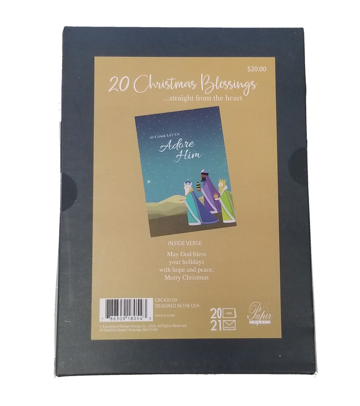 O Come Let Us Adore Him - Religious Luxury Boxed Christmas Cards -  20ct