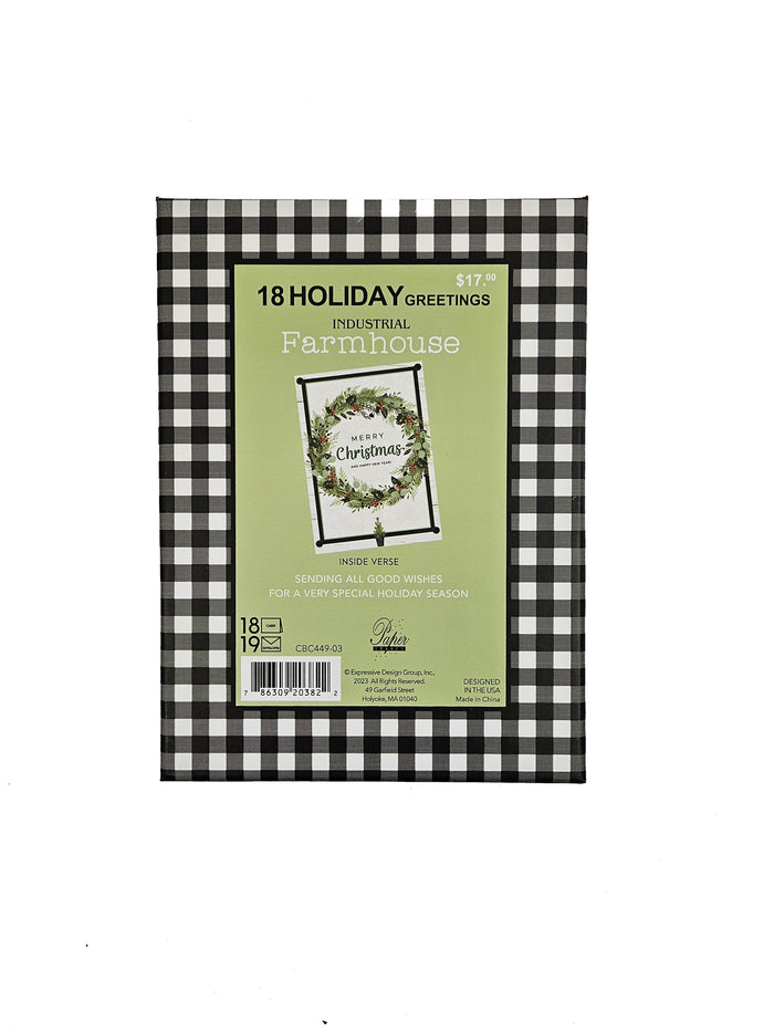 Rustic Christmas Wreath - Premium Boxed Farmhouse Holiday Cards - 18ct.