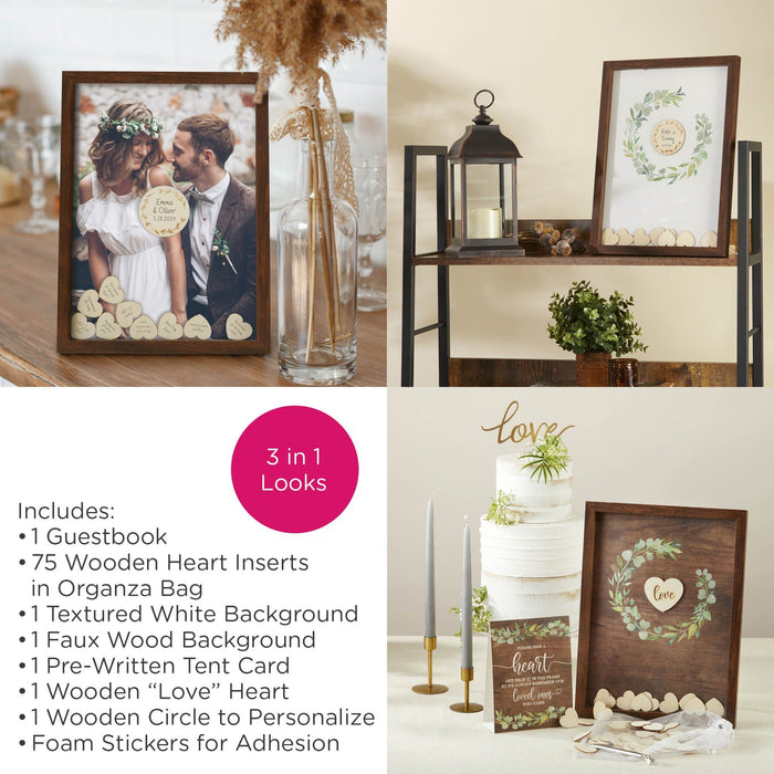 Rustic Garden Guest Book Alternative Set with 75 Wood Hearts