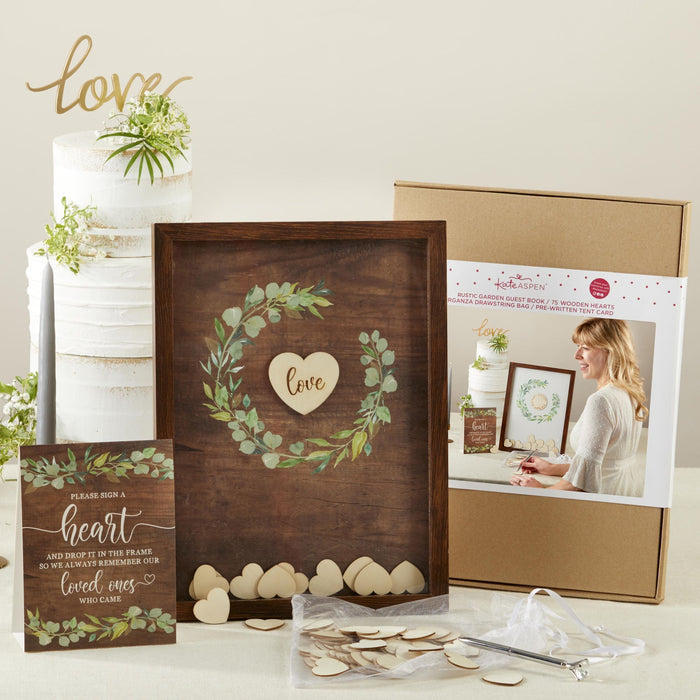 Rustic Garden Guest Book Alternative Set with 75 Wood Hearts