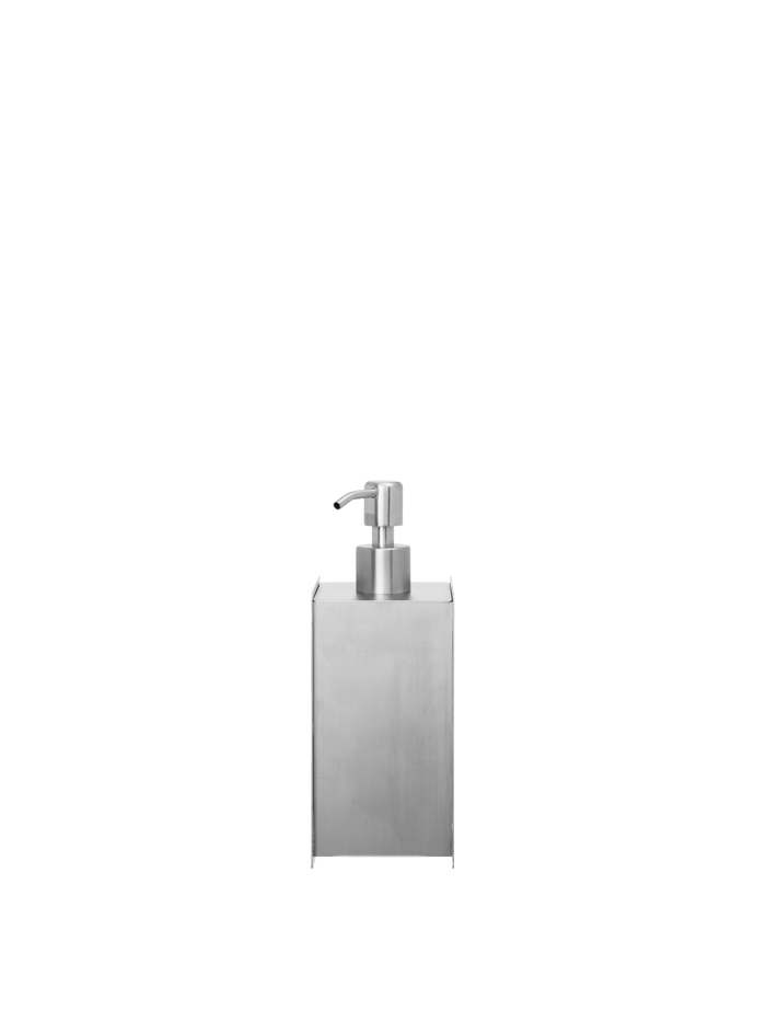 Sama Soap Dispenser in brushed stainless steel with square body and pump top