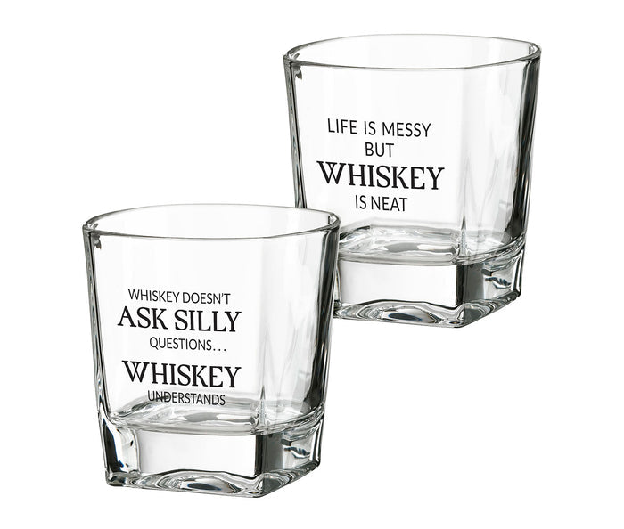 Set of 2 Whiskey Low Ball Glasses with Funny Sayings