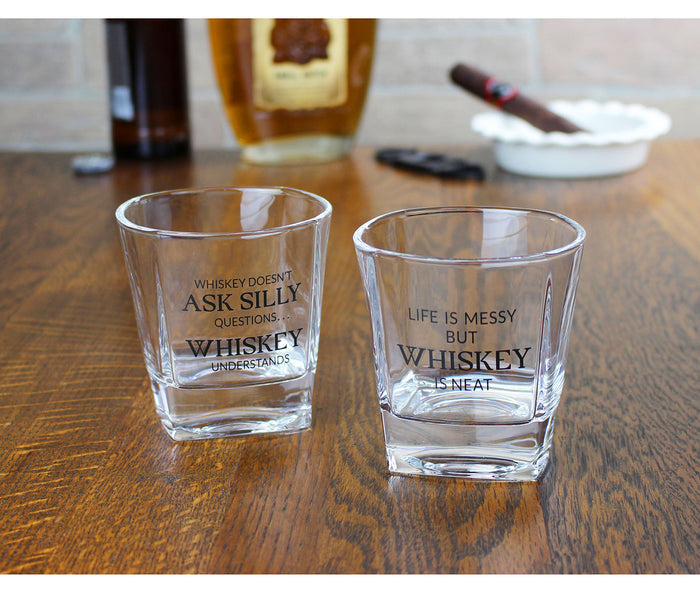 Set of 2 Whiskey Low Ball Glasses with Funny Sayings
