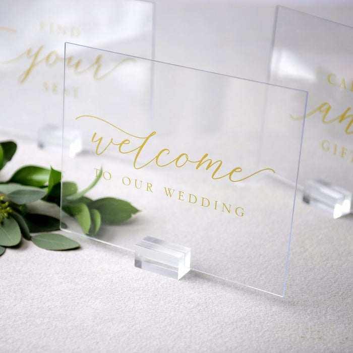Set of 3 Clear & Gold Acrylic Wedding Signs