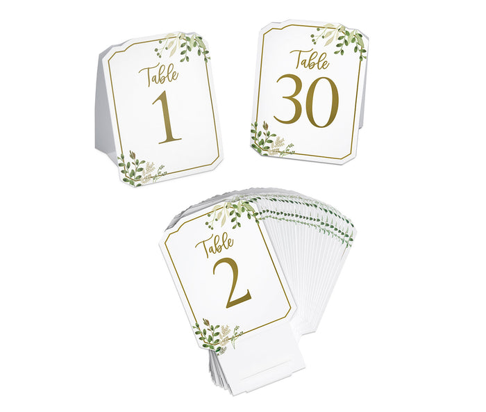 Set of 30 Botanical Greenery Table Number Tent Cards (1-30)