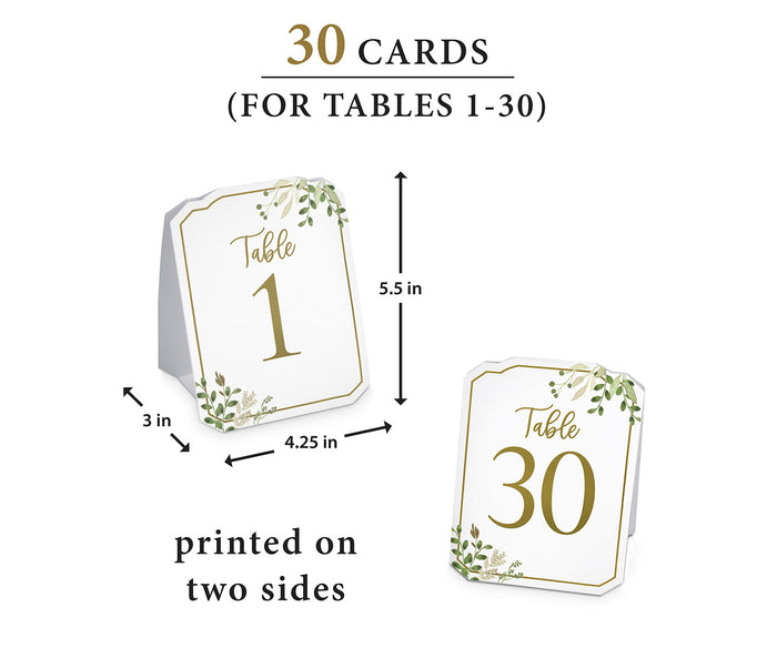 Set of 30 Botanical Greenery Table Number Tent Cards (1-30)