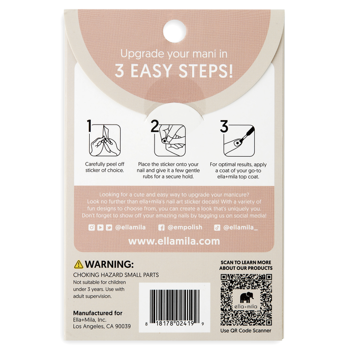Silver Lining nail decals packaging, back with 3-step application instructions