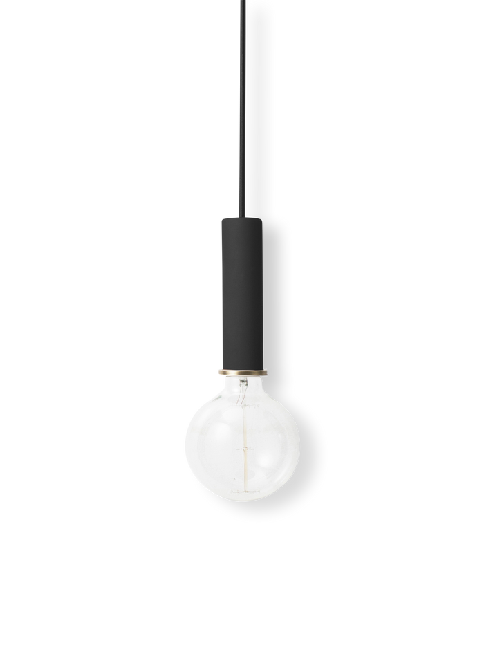 Socket Pendant High in black with bare bulb and brass ring