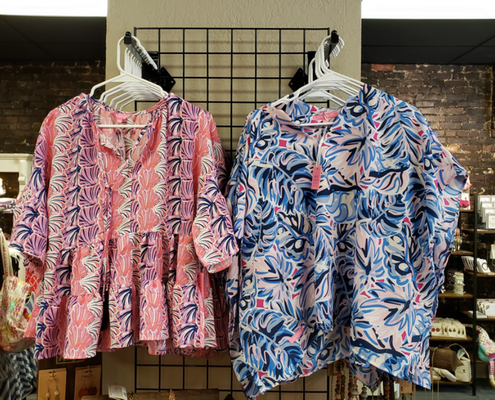 SS Blouse Blue Drape Leaf