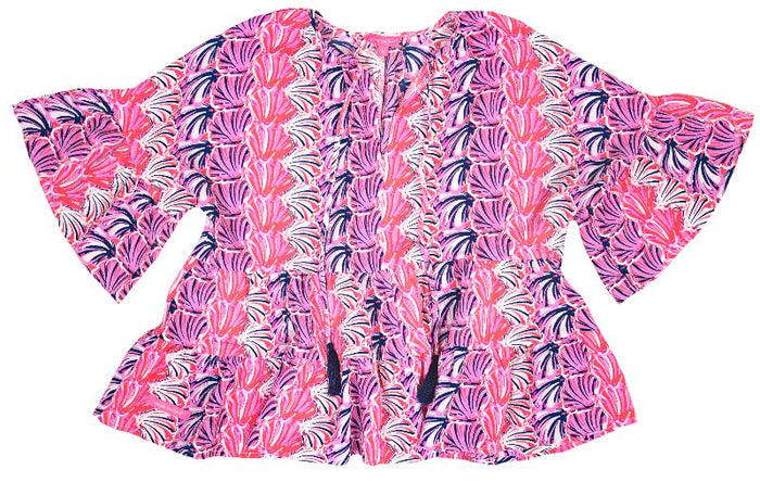 SS Blouse Pink Gather Scallop