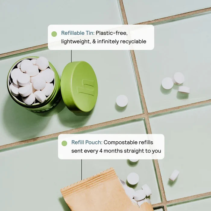 Toothpaste Tablets - Zero Waste Toothpaste - All-Natural, Plastic Free, Refillable, 62 ct.