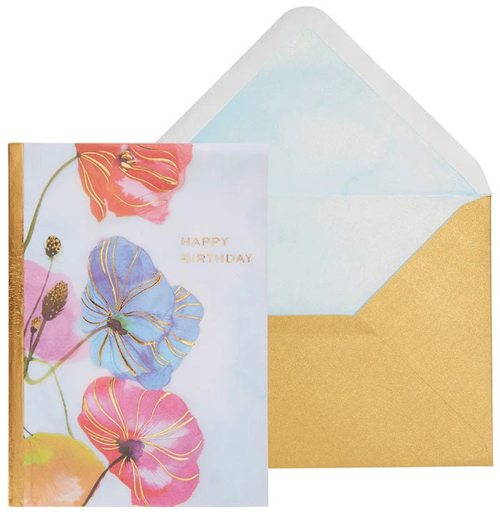 Upscale Birthday Greeting Card  - Three Poppies