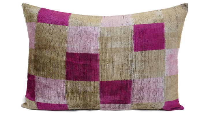 VIOLET EGGPLANT- IKAT SILK/VELVET PILLOWCASE