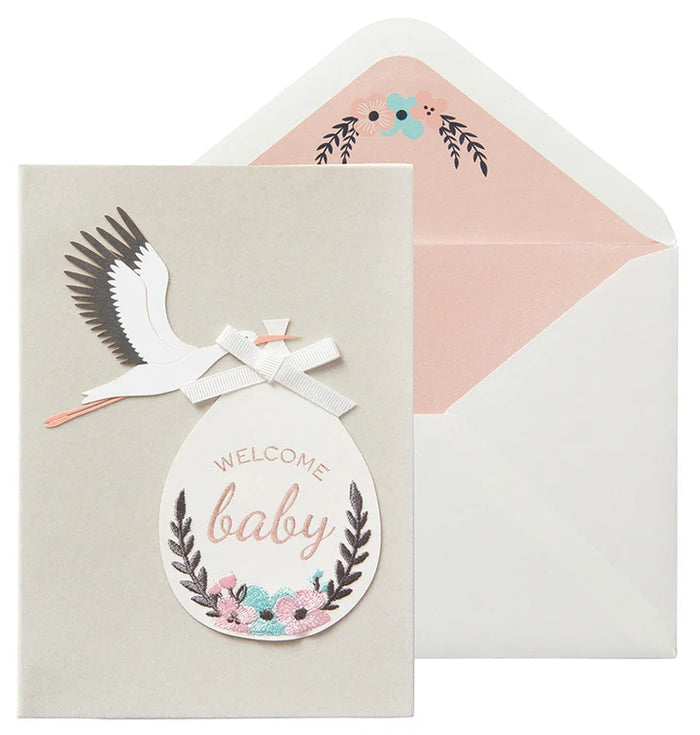 Welcome Baby Greeting Card - Stork and New Bundle