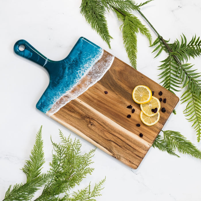 Wood & Resin Cheese Board, Large 10x20", Blue/White
