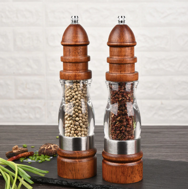 Wooden S&P Grinder Set, Clear